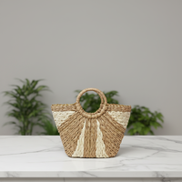 Sac à main en papier tissé à la main en fil de soie doré vintage pour femmes, grande capacité, couleur contrastée, motif géométrique, pour les fêtes
