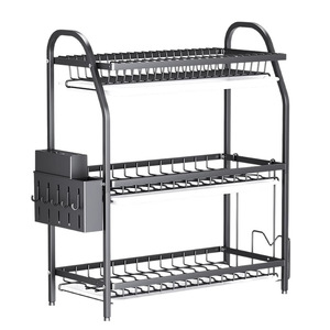 Heavy Duty Dish Rack Multi Layer Storage Kitchen Draining Rack With Chopstick Holder And Utensil Hooks Square Design - Product Image 2