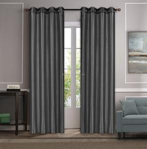 1 pièce de rideau de fenêtre élégant en fausse soie avec 8 œillets occultants et cantonnières couleur noire unie - Product Image 3