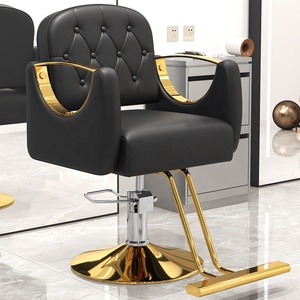 Fauteuil de barbier noir capitonné, chaise de salon hydraulique pivotante à 360 degrés, réglable en hauteur avec repose-pieds - Product Image 3