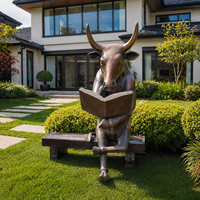 Escultura de Toro de Bronce para Lectura, Figura Animal, Estatua de Banco para Jardín, Parque, Decoración Artística Exterior