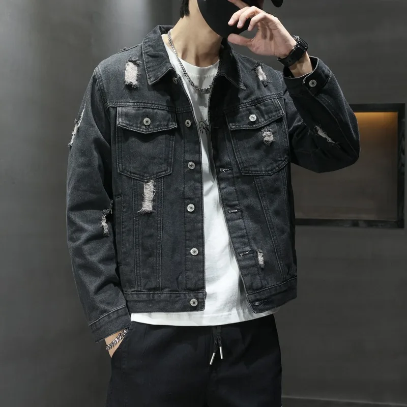 Shop Our Trendy Mens Denim Jean Jacket with Ripped Black Denim
