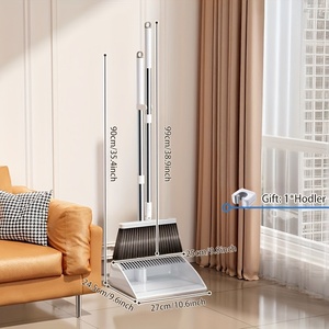 Balai moderne écologique portable 2-en-1 <span class=keywords><strong>autoportant</strong></span> avec pelle à poussière rotative, tête de balai en PET à poils festonnés et manche en acier inoxydable - Product Image 3