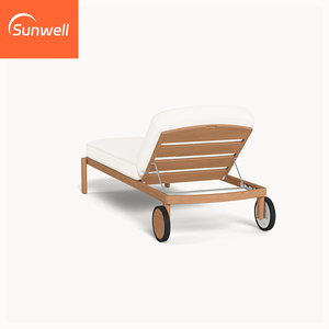 Chaise longue de jardin moderne en teck, résistante aux intempéries et aux UV, pour piscine, en bois massif - Product Image 3