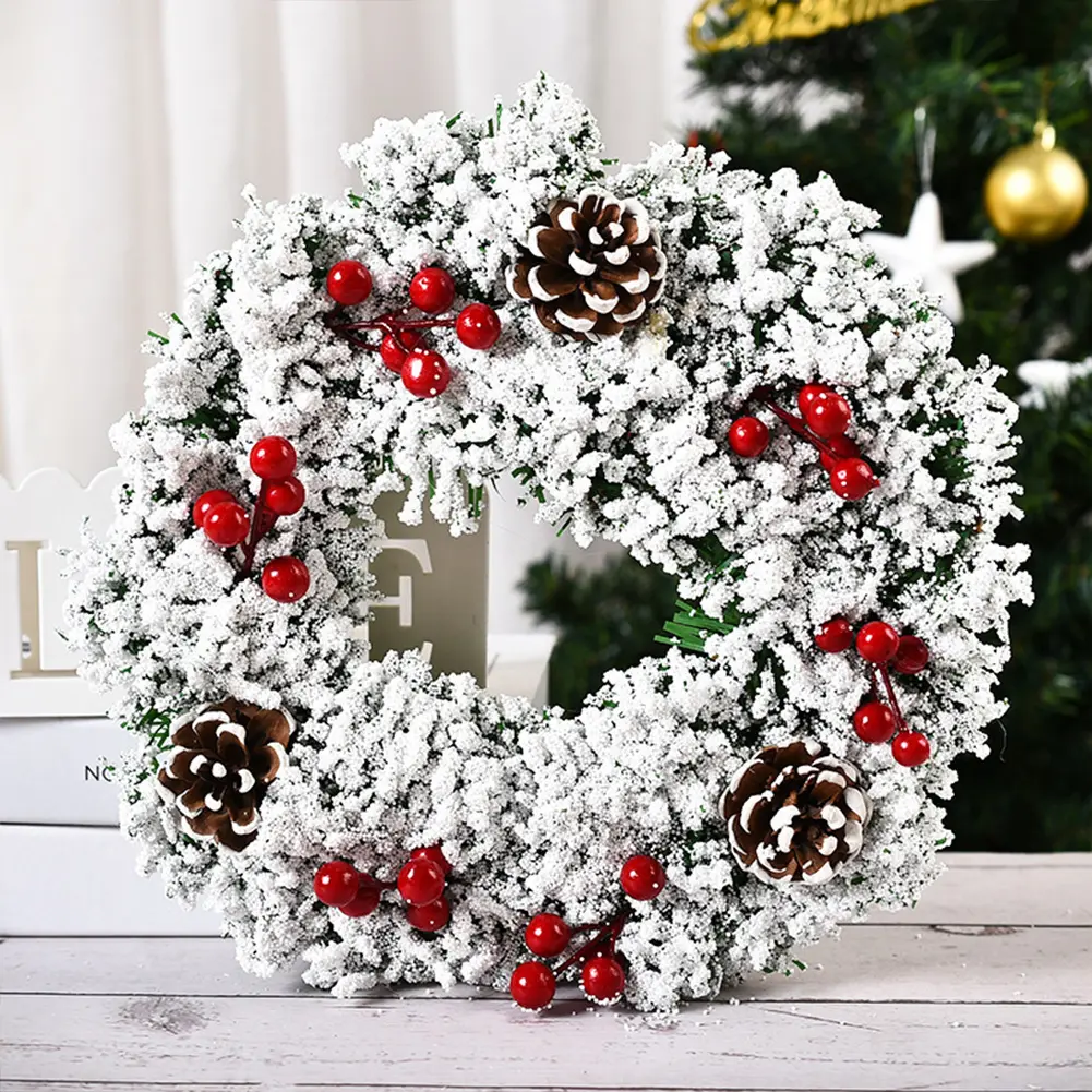 Natale all'ingrosso personalizzato corona de Navidad Noel White Snowy Xmas Wreath ghirlanda di natale decorata con ornamenti