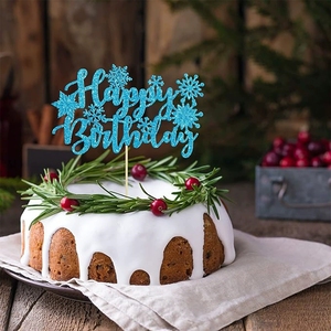 Christmas Snowflake Happy Birthday Cake Topper Picks Set for Xmas and Birthday Party Decorations Cupcakes Dessert <b>Table</b> Display - Product Image 1