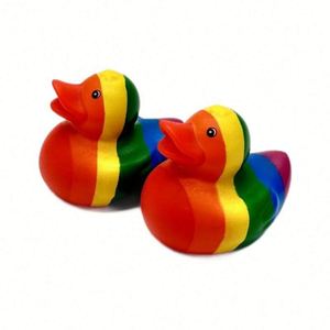 Hot Sale Pvc Mini Rainbow Soft Floating <b>Bath</b> Sound Duck Toy Custom Wholesale Rubber Ducks Bulk - Product Image 1