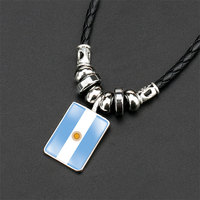 Collier pendentif drapeau carré personnalisé, ras-de-cou noir perlé avec cordon en cuir, chaîne à breloque drapeau national pour événements de supporters de football