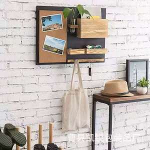 Wooden Entryway <b>Shelf</b> With Corkboard <b>Wall</b> <b>Mounted</b> Rack For Keys Letters Plants And Miscellaneous Items Bedroom Living Room - Product Image 1
