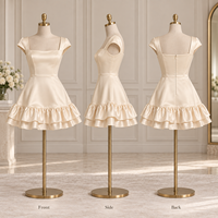 Mini-robe personnalisée pour femme en satin, à ourlet froncé à volants, col carré, manches courtes, taille ajustée, coupe trapèze, pour occasions