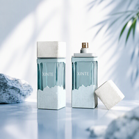 Flacon de parfum de luxe octogonal en verre de haute qualité 100 ml avec bouchon à motif pierre et pompe pulvérisatrice, conteneur vide anti-fuite