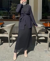 Ensemble Abaya 2 pièces, modeste, plissé, en mousseline de soie, kimono, Dubaï, Turquie, kaftan, vêtements islamiques, robes musulmanes pour femmes