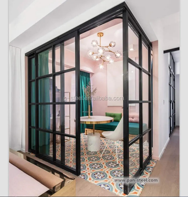View larger image Add to Compare Share French Style Steel Metal Glass Sliding Steel Door Black Framed Barn Door Panel wit