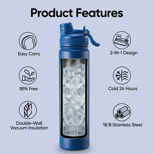 Bouteille d'eau isotherme en acier inoxydable de qualité alimentaire avec paille et bec verseur, double mode de consommation, anti-fuite, pour voiture, portable, voyage en extérieur - Product Image 4
