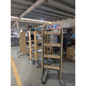 Factory Custom Retail Store Supermarket Wooden Hanging Hat Slipper <strong>Display</strong> Stand <strong>With</strong> Metal <strong>Hooks</strong> and Wheels - Product Image 3