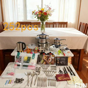 FUNITE 220/252-Teiliges 201 Edelstahl Multifunktionales Kochgeschirr-Set mit Glasdeckel Modernes Minimalistisches Design für Export Afrika - Product Image 3