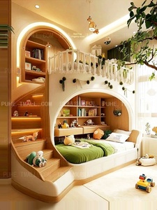 Cama litera de <span class=keywords><strong>madera</strong></span> maciza con diseño creativo para área de juegos <span class=keywords><strong>infantil</strong></span>, habitación temática de casa de campo, <span class=keywords><strong>cabaña</strong></span> de troncos, cama doble con almacenamiento - Product Image 4