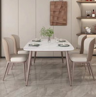 Table à manger moderne de luxe en acier inoxydable doré avec plateau en marbre pour la salle à manger, ensemble de table à manger