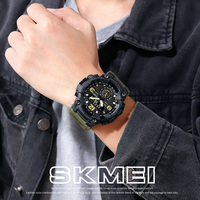 Jam Tangan Olahraga Pria SKMEI 1637 Kasual Analog Digital LED Alarm 3 Waktu Dual Japan Stop Watch Tali Plastik Silikon/Resin
