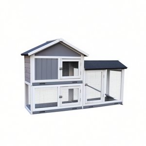 Casa para conejos con panel UV, base extraíble, malla metálica, bandeja sin fugas, para interior y exterior, construcción de madera, uso en todas las estaciones - Product Image 1