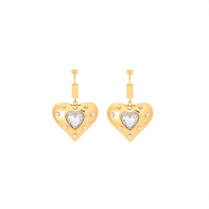 Boucles d'oreilles pendantes en forme de cœur, plaquées or PVD, en acier inoxydable 316L avec centre en cristal, bijoux tendance - Product Image 2
