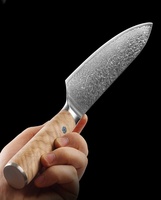 Set Pisau Santoku Dapur Profesional Jepang 3-Piece Baja Tahan Karat Damascus VG10 Pisau Sashimi Gagang Kayu Zaitun Buatan Tangan