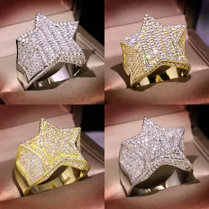 Cincin berlian penuh untuk pria wanita, perhiasan bergaya Retro Hip-Hop 18K berlapis emas desain industri berat trendi zirkon bintang