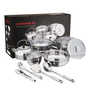 14 cái đồ nấu nướng phụ kiện nhà bếp đồ dùng công cụ nấu ăn thép không gỉ bếp Cookware Set với Ấm đun nước