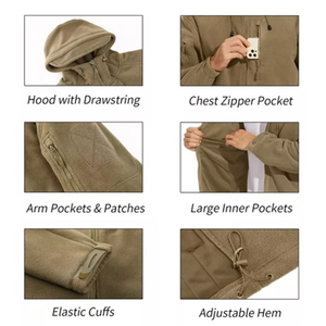 Áo khoác nỉ chiến thuật màu nâu CONMR dành cho nam, quần áo đi bộ đường dài mùa đông, áo khoác leo núi có nhiều túi, kèm huy hiệu - Product Image 2