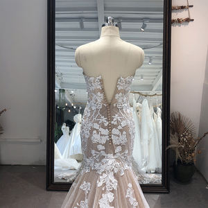 فستان زفاف حورية البحر بأحدث تصميم، فستان زفاف مثير بدون حمالات مع تطريز دانتيل على الجانبين، متوفر بمقاسات كبيرة - Product Image 6