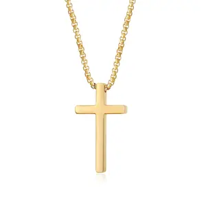 Простое мужское серебряное ожерелье-цепочка из нержавеющей стали с кулоном-крестом черного, золотого, серебряного цвета, 22 дюйма