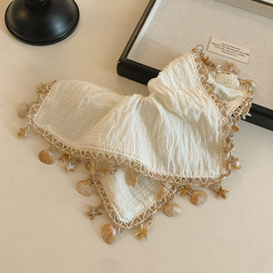 Coletero Cuadrado de Tela con Colgante de Borla de Estrella de Mar y Concha, Estilo Bohemio de Playa, Elegante Diadema Cuadrada para Mujer, para Cola de Caballo - Product Image 4