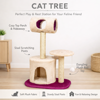 Arbre à chat stable en velours avec poteaux à gratter en sisal naturel, arbre à chat multi-niveaux en peluche pour salon