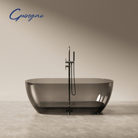 Baignoire ovale autoportante transparente en acrylique Cpingao 1600 mm, baignoire en résine cristalline pour projets hôteliers, baignoire de trempage en résine chaude