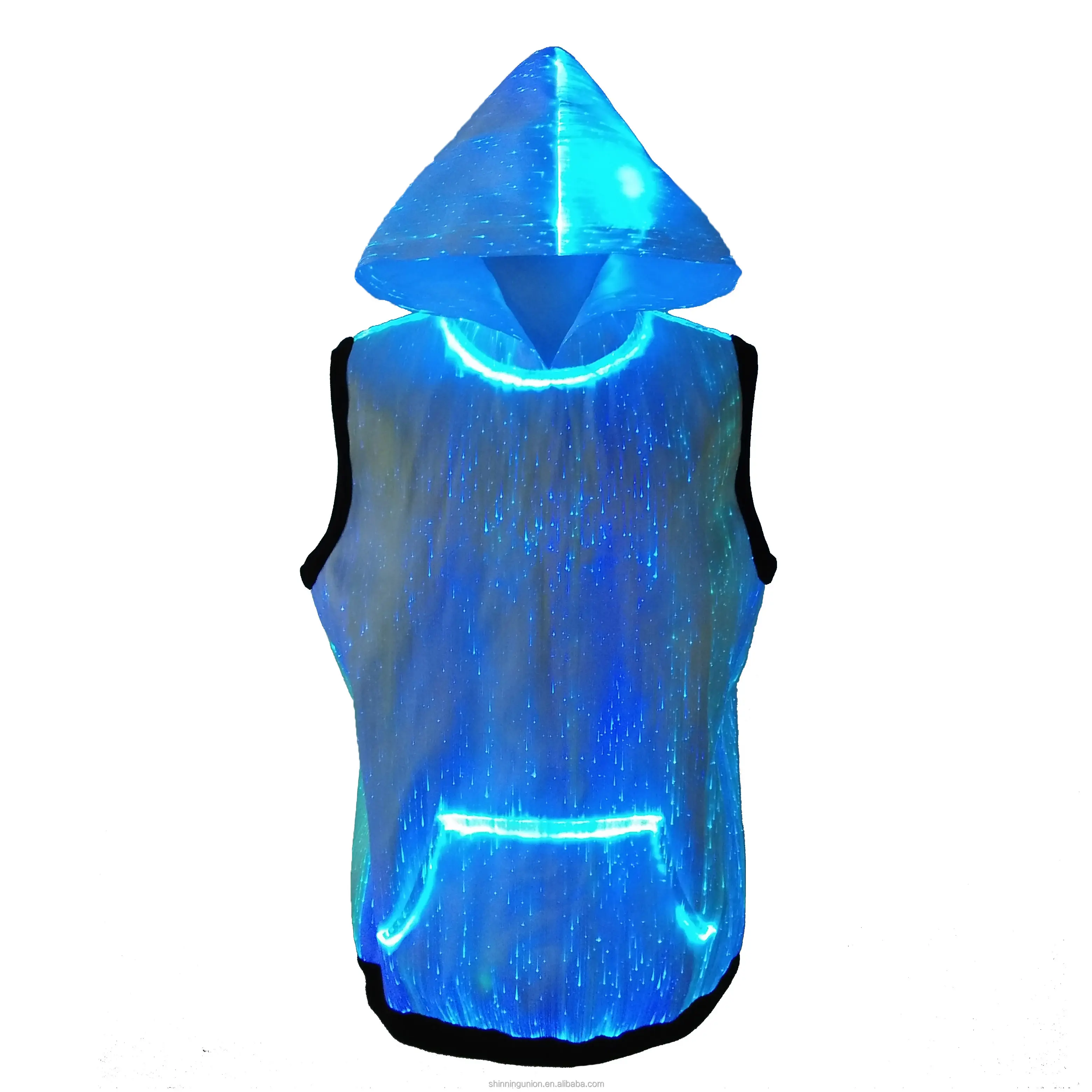 LED Light Hoodie - Fiber Optic Light Up Luminous RGB LED Hoodie Clothing - Sleeveless Pullover Party Hoodies for Adult Men Women