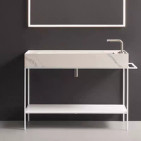 Lavabo de salle de bain mural moderne en pierre artificielle, taille personnalisable, avec drain, pour usage en villa
