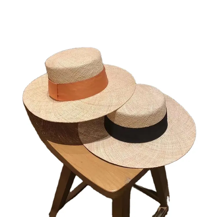 Wholesale 2021 Summer Women Luxury High Quality Bao Straw Wide Brim Boater Beach Sun Hat