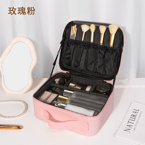 Bolsa de maquillaje EVA de 26x23x9cm con cajones, estuche de almacenamiento de cosméticos expandible impermeable para viajes, uso doméstico, Color sólido, rosa - Product Image 1