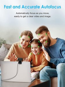 Caméra Web USB2.0 1080p CMOS 72,5° grand angle avec anneau lumineux, 60fps AF, luminosité réglable sur 3 niveaux, pour ordinateur portable, appels Skype/<span class=keywords><strong>Facebook</strong></span> - Product Image 5