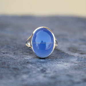 Anillo de Plata de Ley 925 con piedras preciosas de Calcedonia azul, joyería Vermeil chapada en oro hecha a mano - Product Image 1