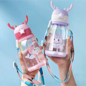 Vaso Infantil Creativo con Diseño de Cuernos de Ciervo, con Pajitas Térmicas, Material PS, Portátil, Antiderrames, Botella de Agua para Exteriores - Product Image 3