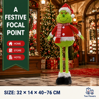 Poupée en peluche de Noël douce de 40-76 cm avec jambes extensibles, monstre vert, décoration sur pied pour la maison, l'hôtel, le magasin