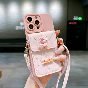 Mode Cartoon Portemonnee Voor Iphone14 13 12 11 Lanyard Kaart Met Crossbody Siliconen Anti-Drop Telefoonhoesje