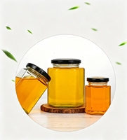 Pot à miel en verre transparent, forme polygonale, épais, de qualité alimentaire, avec couvercle hermétique, polyvalent pour la conservation des aliments, des conserves, des épices et l'organisation de la cuisine