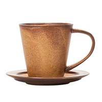 XUANHUI Tasse à café en céramique de style rustique rétro avec poignée, couleur unie, couvercle inclus, idéale pour les cadeaux d'affaires/souvenirs avec logo