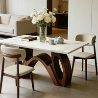 Mesa de Comedor de Mármol, Mesa Rectangular de Madera Maciza, Mesa de Comedor de Estilo Mid-Century, Base Moderna Minimalista con Patas de Mariposa