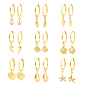Boucles d'oreilles créoles tendance en argent sterling 925 plaqué or 18 carats, motif géométrique coquillage marin, bijoux de mode pour femmes, vente en gros - Product Image 1