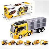 Camion Porte-Conteneurs Géant Jouet avec Lumières et Sons, 6 Voitures de Construction en Alliage à Friction, Transporteur avec Tapis de Jeu Pliable pour Enfants