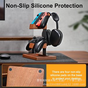 Iron And Wood Game <b>Controller</b> And Headphone <b>Stand</b> Double Layer Holder With Button Cap Storage For Desktop Use - Product Image 4