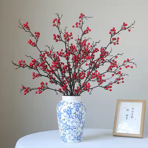 Simulation 32 Fourchette Fruit Rouge 28 <span class=keywords><strong>Houx</strong></span> 19 Fourchette Fortune Fruit De Bon Augure Fausse Fleur pour Salon Mariage Nouvel An Pâques - Product Image 1